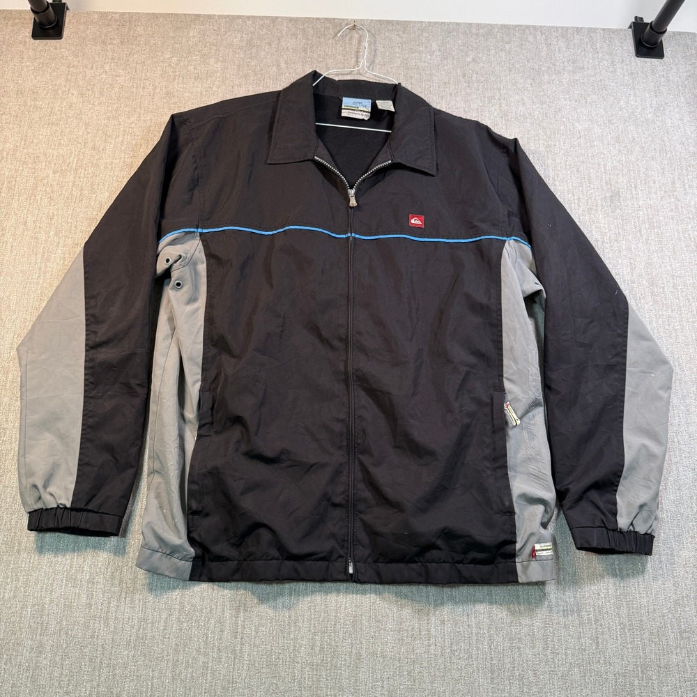 Quiksilver Vintage Boardriding Co Windbreaker Jacket Black Grey Blue Mens Large